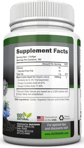 Miniatura 2 de Aceite de semilla negra – 1000 mg – 180 cápsulas blandas – Cápsulas de semillas de comino negro sin OMG prensadas en frío – Contenido súper alto