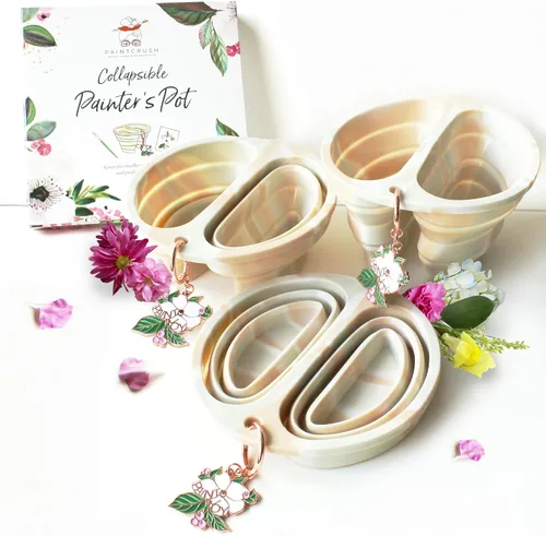 Kristy Rice - Limpiador de brochas de pintura con 2 pozos | Taza de agua plegable de silicona con mosquetón | Lavadora de pinceles resistente a las