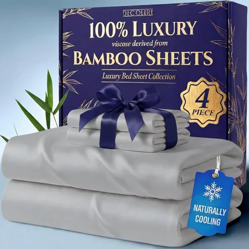 Miniatura 10 de DECOLURE 100% Viscosa derivada de bambú, juego de sábanas tamaño King de 4 piezas, lujosas sábanas naturalmente frescas, juego de cama ultra suave