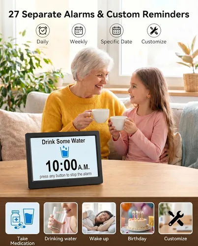 Miniatura 3 de Reloj Digital Extra Grande de 11.5 Pulgadas con 19 Alarmas, Hora Hablada Fuerte, 20 Recordatorios Personalizados, Horario de Verano Automático