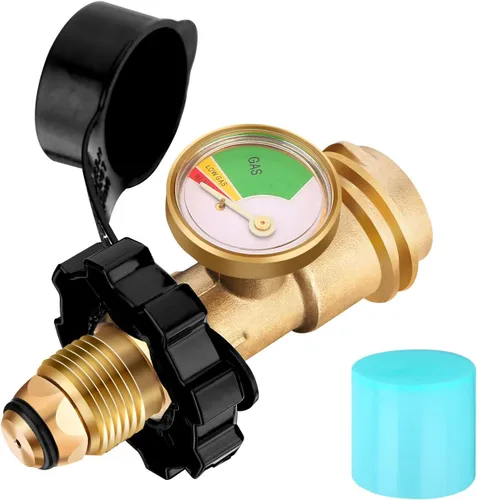 WADEO Adaptador de tanque de propano POL mejorado con calibre que convierte la válvula de servicio de tanque POL LP a QCC1 / tipo 1, medidor de