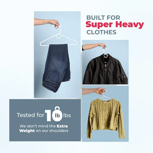Miniatura 5 de Perchas de ropa súper resistentes, paquete de 50 (54 unidades), fabricadas en los Estados Unidos, capacidad de 10 libras, perchas de plástico grueso