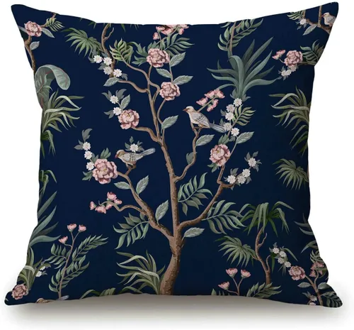 Miniatura 21 de Solekla Funda de almohada Hue Sea Coral Siluetas Azul Claro Algodón Lino Cuadrado Funda de Almohada Funda de Almohada Decorativa Funda de Cojín