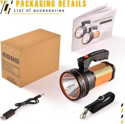 Miniatura 8 de Linterna recargable de 100000LM de alto lúmenes, linterna de haz largo de 1600 pies, reflector impermeable IPX5, espera de 20 horas, banco