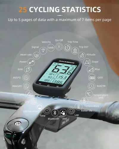 Miniatura 2 de ROCKBROS Ordenador de bicicleta inalámbrico Ciclismo Computadoras ANT+ Bluetooth bicicleta velocímetro odómetro bicicleta con sensor de cadencia