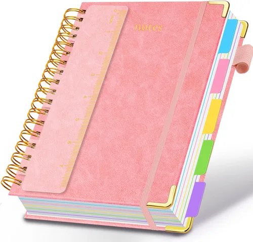 Miniatura 18 de Cuaderno de espiral con tapa dura, de 8 x 10 pulgadas, separadores y divisores extraíbles, 300 páginas, 5 asignaturas, a rayas, de piel sintética