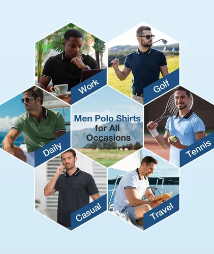Miniatura 4 de GEEK LIGHTING Paquete de 5 camisas polo para hombre con bolsillo