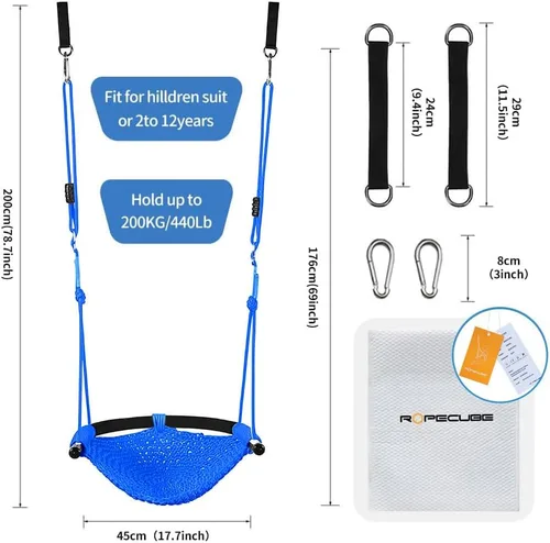 Miniatura 4 de Columpio tejido a mano para niños pequeños, asiento de columpio para niños con cuerdas ajustables, conjunto de columpios Little tikes, para exterior