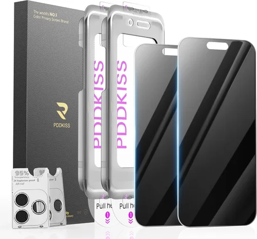PDDKISS Paquete de 2 protectores de pantalla de privacidad para iPhone 17 Pro Max de vidrio templado de 6.9 pulgadas + 2 protectores de lente