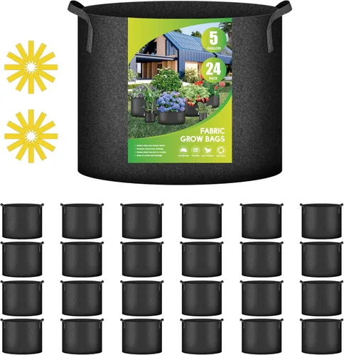 Miniatura 10 de iPower Paquete de 24 bolsas de cultivo de aireación gruesa de 7 galones, macetas de tela no tejida con asas de correa, contenedor para jardinería