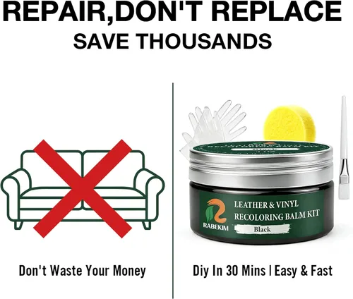Miniatura 3 de Kit de reparación de cuero negro, bálsamo de recoloración de cuero – Restaura y repara cuero desteñido en sofás, asientos de coche, zapatos