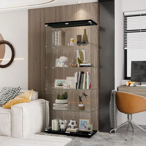 Miniatura 44 de Vitrina de cristal con 3 estantes con 2 puertas, vitrina de cristal transparente para sala de estar, dormitorio, 49.49 x 31.77 x 14.37 pulgadas