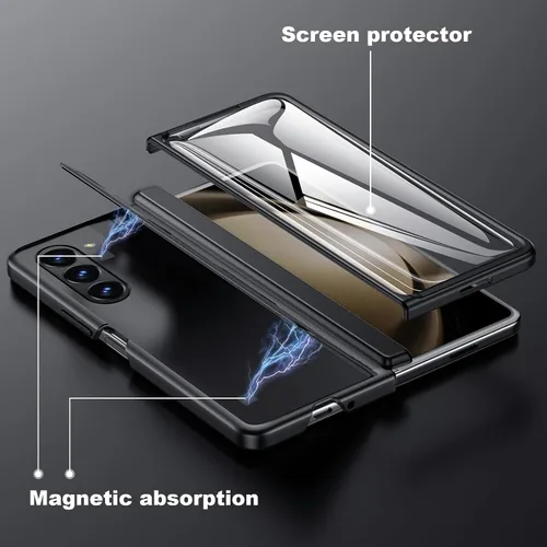 Miniatura 8 de Funda para Samsung Z-Fold-5: [Soporte oculto] [Carga inalámbrica] Funda delgada con protección de bisagra ligera con protector de pantalla - Funda
