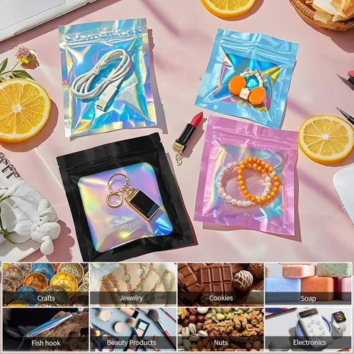 Miniatura 4 de 100 piezas de bolsas resellables a prueba de olores - 4 x 6 pulgadas, bolsas de papel de aluminio, bolsas planas transparentes de almacenamiento