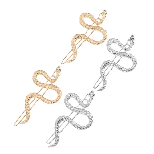 Miniatura 8 de Pinzas para el pelo de serpiente, 4 piezas, horquilla de serpiente, clips de boda, joyería de metal dorado, patrón geométrico, pasadores, aleación