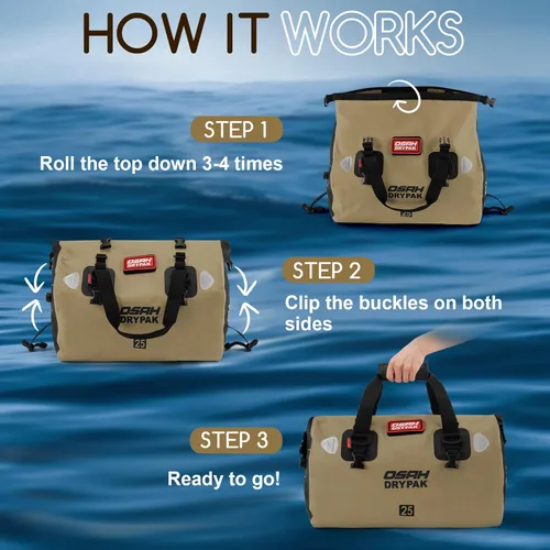 Miniatura 5 de OSAH DRYPAK Bolsa de lona impermeable – Bolsa seca para motocicleta con gran espacio de almacenamiento, bolsas de equipaje impermeables con bolsillo