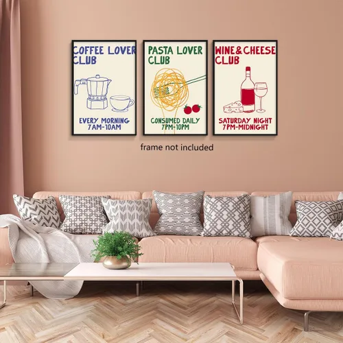 Miniatura 4 de Divertido póster de lienzo de cocina, arte de pared retro del club amante del café, imagen adorable del club de amantes de la pasta, pintura vintage