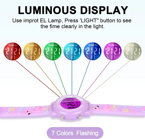 Miniatura 10 de Relojes LED impermeables para niños con alarma, juguetes para niños, regalos para niñas de 3 a 10 años