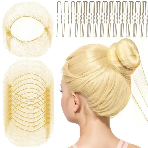 Miniatura 10 de FANDAMEI Red de pelo de 30 cm para niños, 20 redes de pelo invisibles con 40 horquillas en forma de U, redes de pelo para moños, redes de pelo