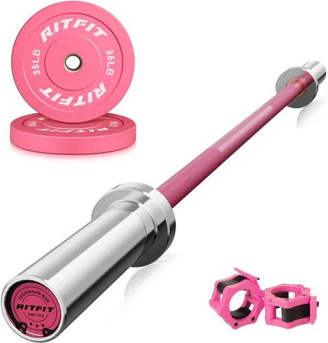 Miniatura 12 de RITFIT Placas de peso rosas, placa de pesas olímpicas de 2 pulgadas, placas de parachoques con inserto de acero, pesas rosas para gimnasio y hogar