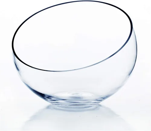 Miniatura 17 de WGV Jarrón de vidrio con corte inclinado, ancho 14 cm, altura 14 cm, transparente, redondo, maceta para plantas, terrario, orbe, recipiente