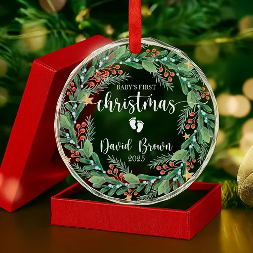 Adorno personalizado de cristal para bebé, adorno personalizado para la primera Navidad del bebé, recuerdo de la primera Navidad, adornos para bebé,