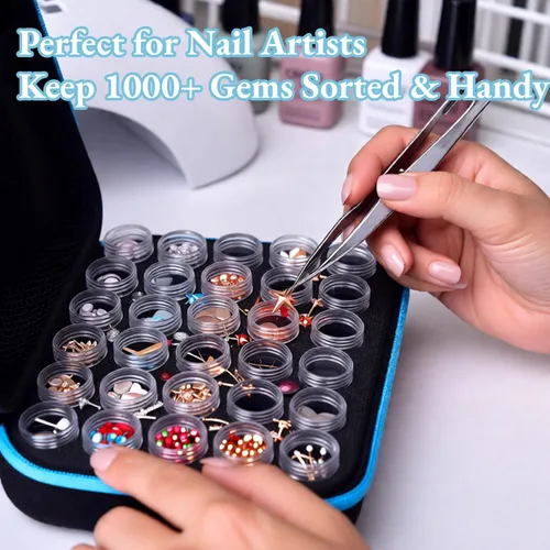 Miniatura 6 de AUNMAS Estuche de almacenamiento de pintura de diamante, contenedor a prueba de golpes de 30 rejillas, organizador de cuentas portátil para joyas