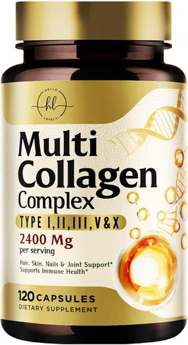 Miniatura 10 de Suplemento de colágeno múltiple de 2400 mg, el mejor complejo de colágeno hidrolizado para mujeres y hombres, con péptido tipo I, II, III, V, X