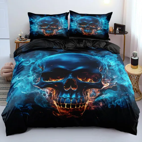 Miniatura 13 de Juego de funda de edredón con diseño de calavera de la muerte de Holiyjog, tamaño queen, juego de ropa de cama gótica, funda de edredón con diseño