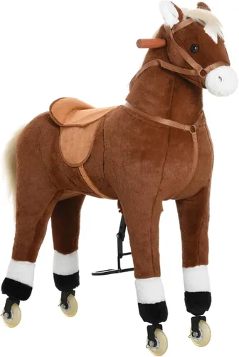 Qaba Caballo caminante para niños con ruedas fáciles de rodar, cuerpo suave y abrazable y un tamaño grande para niños de 5 a 16 años