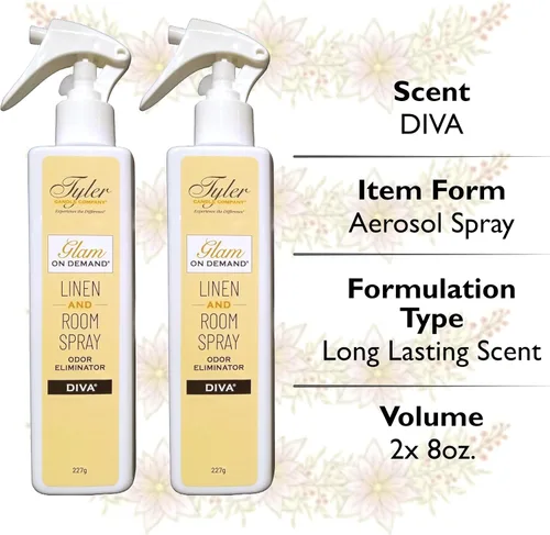 Miniatura 4 de Tyler Glam on Demand - Spray para Ropa de Cama y Habitación Aroma Diva Paquete de 2 - Paquete de Ambientador y Eliminador de Olores con Bolígrafo