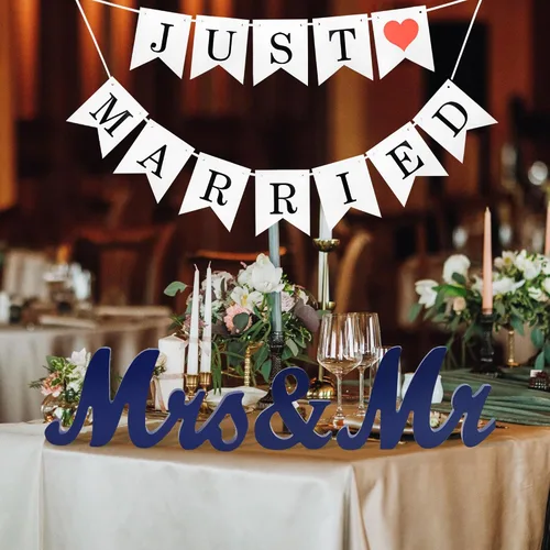 Miniatura 2 de Señal de Sr. y Sra. con pancarta de recién casados para la mesa de la boda, letras de madera de Sr. y Sra., artículos de decoración de boda de Sr.