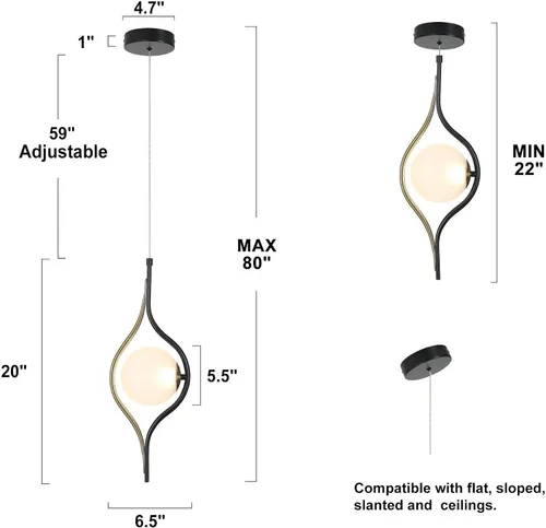 Miniatura 7 de Blakc and Gold - Lámpara colgante LED para isla de cocina, comedor, dormitorio, 360 lúmenes