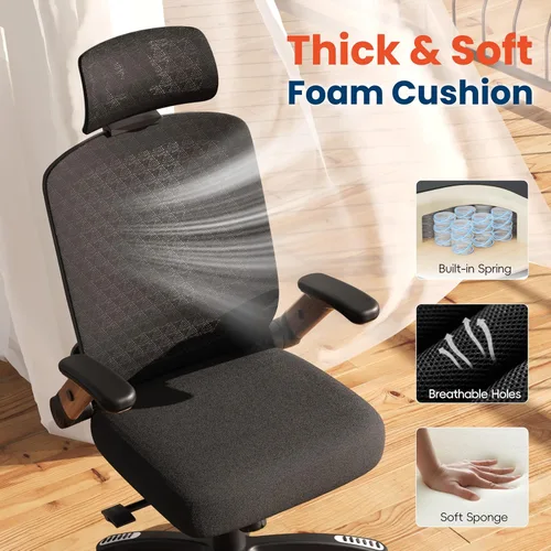 Miniatura 5 de GABRYLLY Silla de oficina ergonómica, silla de escritorio con respaldo alto con brazos abatibles, reposacabezas 3D, asiento de esponja gruesa