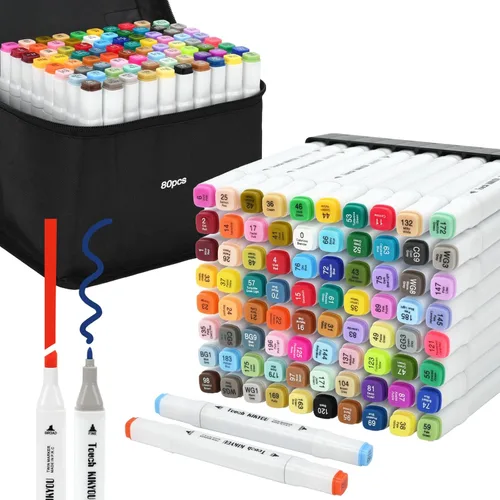 Juego de marcadores de alcohol de 80 colores, marcadores permanentes de doble punta para adultos, artistas, pintura y bocetos