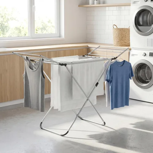 Miniatura 8 de GOFLAME Clothes Drying Rack, Laundry Drying Rack with 2 Foldable Wings, 14 Drying Rods, Free-Standing Collapsible Laundry Airer for Clothes, Towels