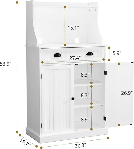 Miniatura 2 de ARTPOWER - Gabinete/Soporte de microondas de cocina de 54" con almacenamiento y cajones, armario de almacenamiento de despensa con alacena y Blanco
