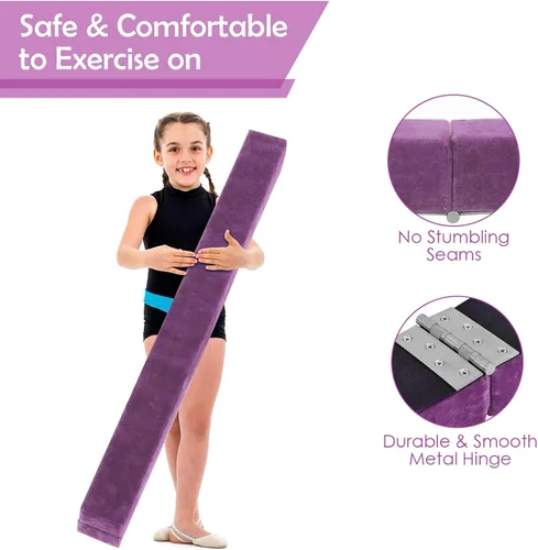 Miniatura 3 de Giantex Haz de equilibrio de 7/8/9 pies, haz de gimnasia plegable con asas de transporte, base de goma antideslizante para niños, haz de gimnasia