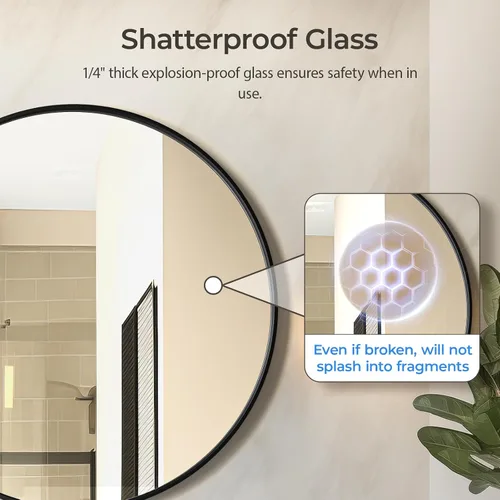 Miniatura 5 de USHOWER Espejos de baño para sobre lavabo, espejo circular de 30 pulgadas con marco de metal, espejo de pared negro para tocador, entrada, sala