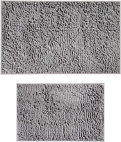 Miniatura 17 de Juego de 2 alfombras de baño de felpilla gris, antideslizantes, absorbentes, para ducha, de secado rápido, lavables a máquina, felpa suave, 17 x 24