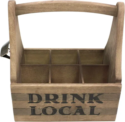 Miniatura 2 de Stonebriar Carrito de cerveza local de madera con asa y abridor de botellas de metal, grande, marrón