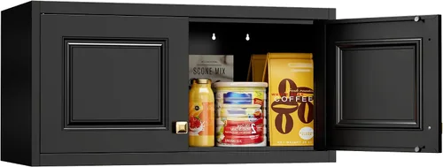 Miniatura 24 de Armario de almacenamiento de metal con puertas, gabinetes de almacenamiento de cocina pequeños, gabinete de pared blanco, gabinete de oficina