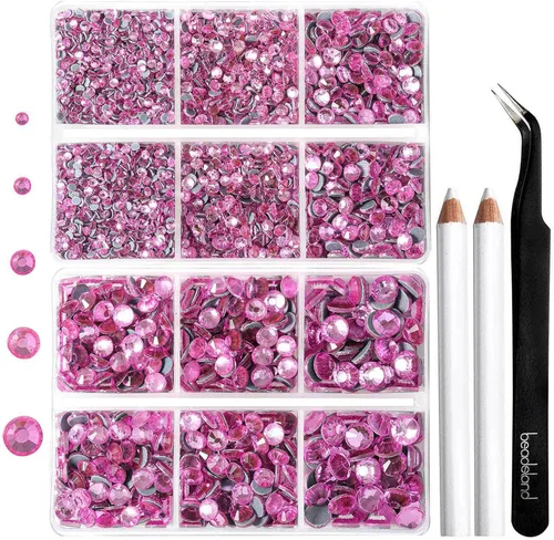 Miniatura 13 de 6736 piezas de diamantes de imitación Hotfix con parte trasera plana, diamantes de imitación rosa para manualidades y ropa, 5 tamaños mixtos, kit