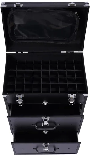 Miniatura 4 de Estuche de maquillaje con ruedas para cosméticos, carrito grande para cosméticos con cerraduras, organizador de almacenamiento de cosméticos, Negro