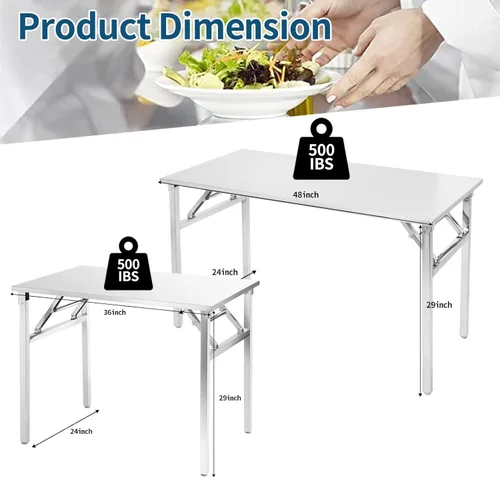 Miniatura 3 de Mesa plegable pequeña de acero inoxidable, mesa de comedor portátil para campamento, picnic, fiesta, sin montaje, escritorio plegable pequeño