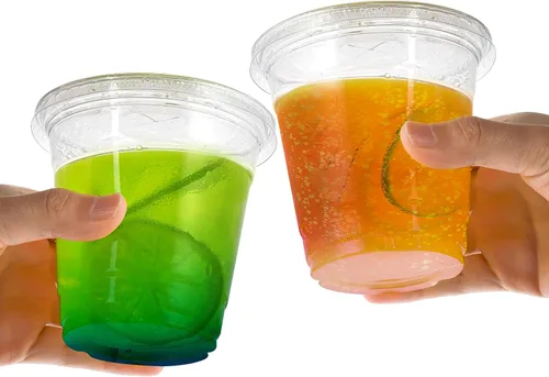 Miniatura 5 de Lawei Juego de 200 vasos de plástico transparente con tapas, vasos desechables de 10 onzas para bebidas frías, vasos de plástico para fiestas