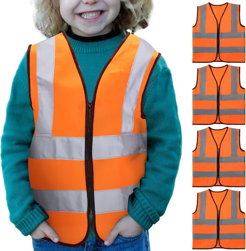 Unittype Chaleco de seguridad para niños, chaleco reflectante de tráfico para correr, jardín de infantes, preescolar, 4 piezas Naranja