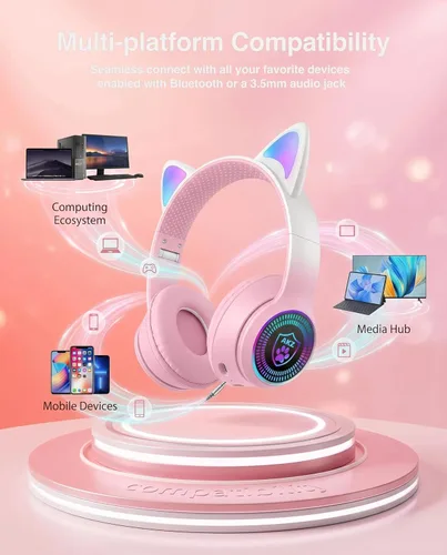 Miniatura 5 de Auriculares plegables inalámbricos Bluetooth 5.1 con luz LED, VIGROS estéreo, música, sonido envolvente con micrófono AUX para PC, pad, móvil