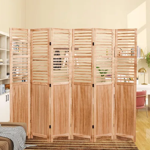 Miniatura 2 de Divisor de habitación plegable de 4 paneles, panel de privacidad de madera de Paulownia independiente de 5.6 pies con estantes de almacenamiento