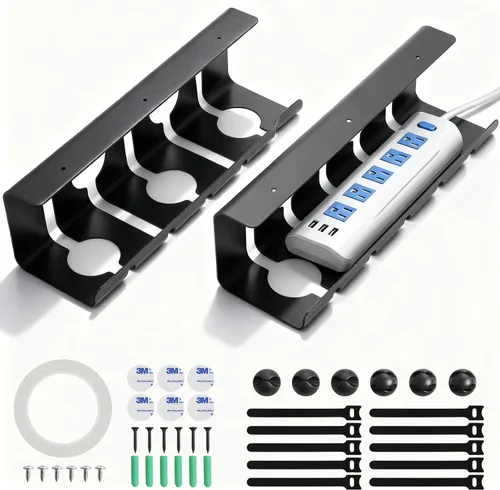 Bandeja de organización de cables debajo del escritorio, 16.5 pulgadas de largo x 4.7 pulgadas de ancho x 4.3 pulgadas de alto, paquete de 2
